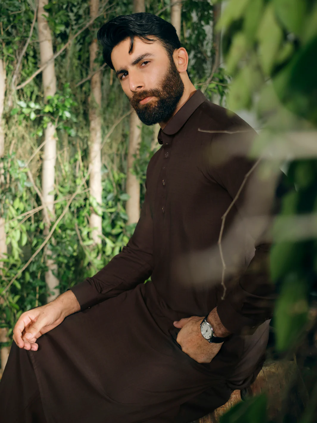 Brown Semi-Formal Kameez Shalwar - AL-KS-3343A - Image 5