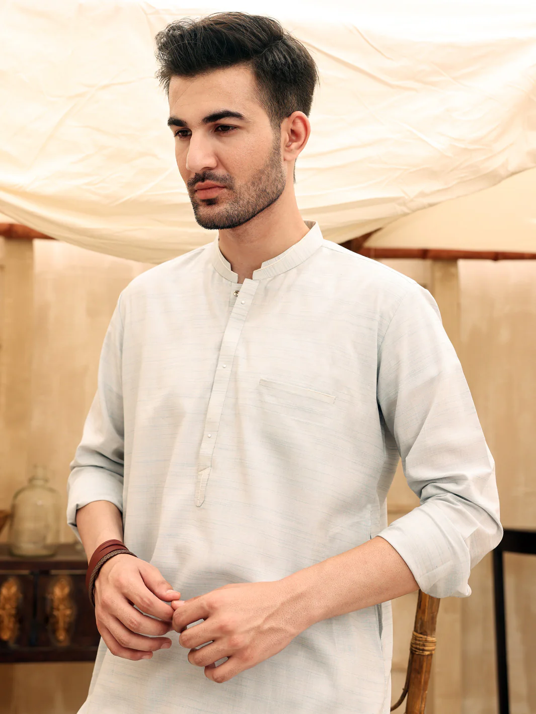 Light Blue Blended Kurta Trouser - AL-KT-2616 - Image 3