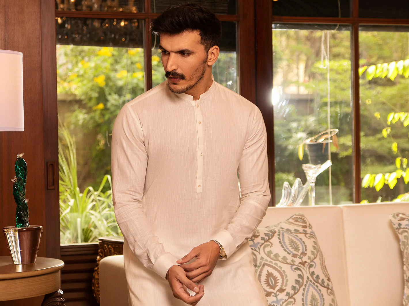 Off White Blended Kurta Trouser - AL-KT-2654 - Image 3