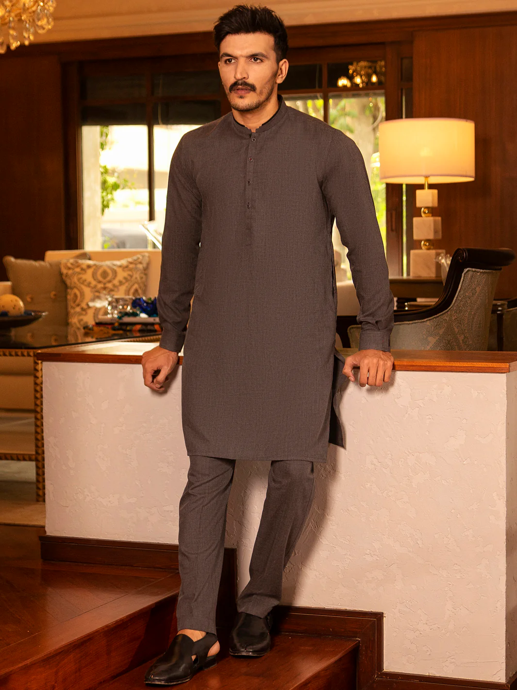 Grey Blended Kurta Trouser - AL-KT-2686 - Image 5