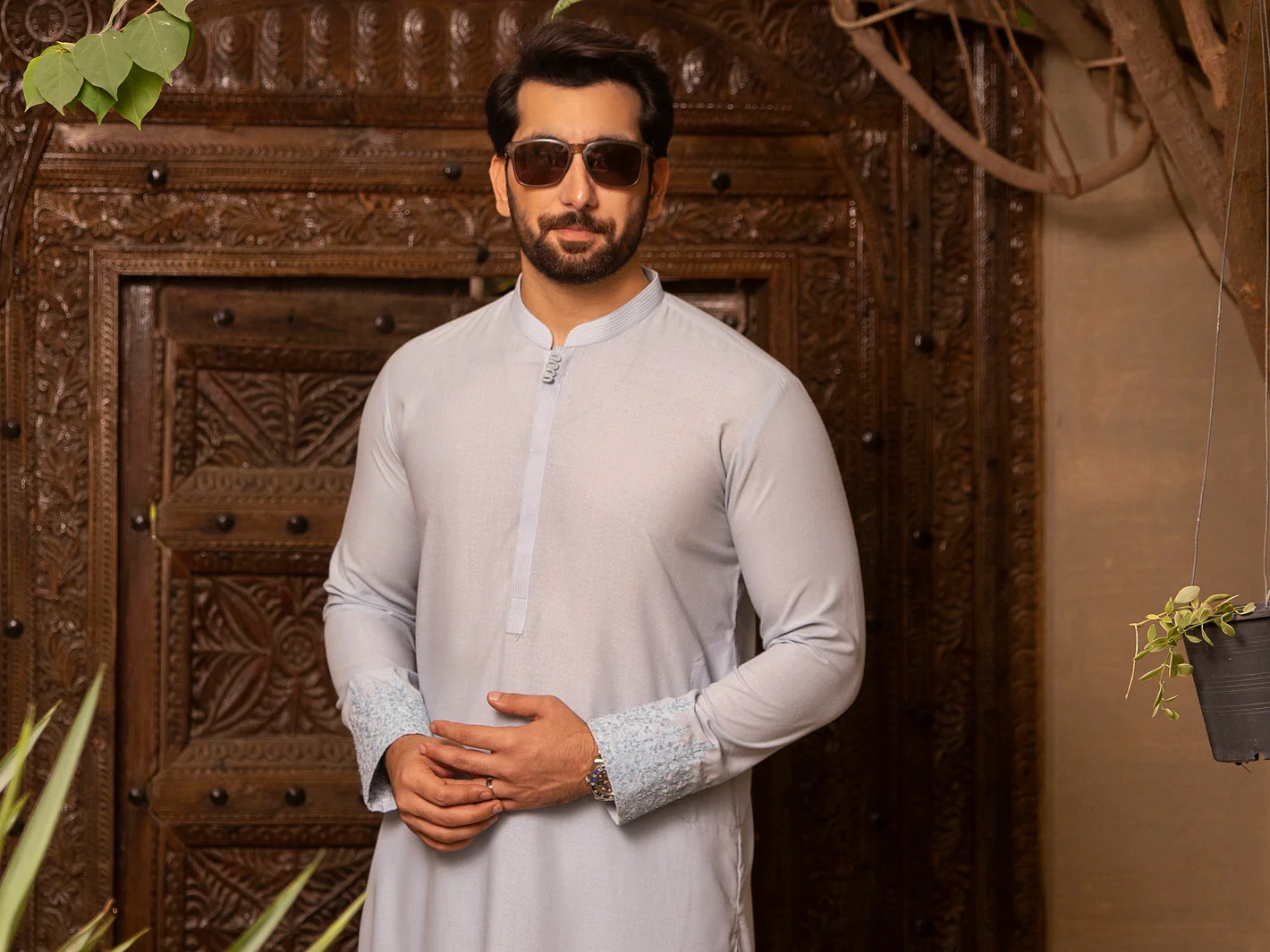 Light Blue Blended Kurta Trouser - AL-KT-2691 - Image 3