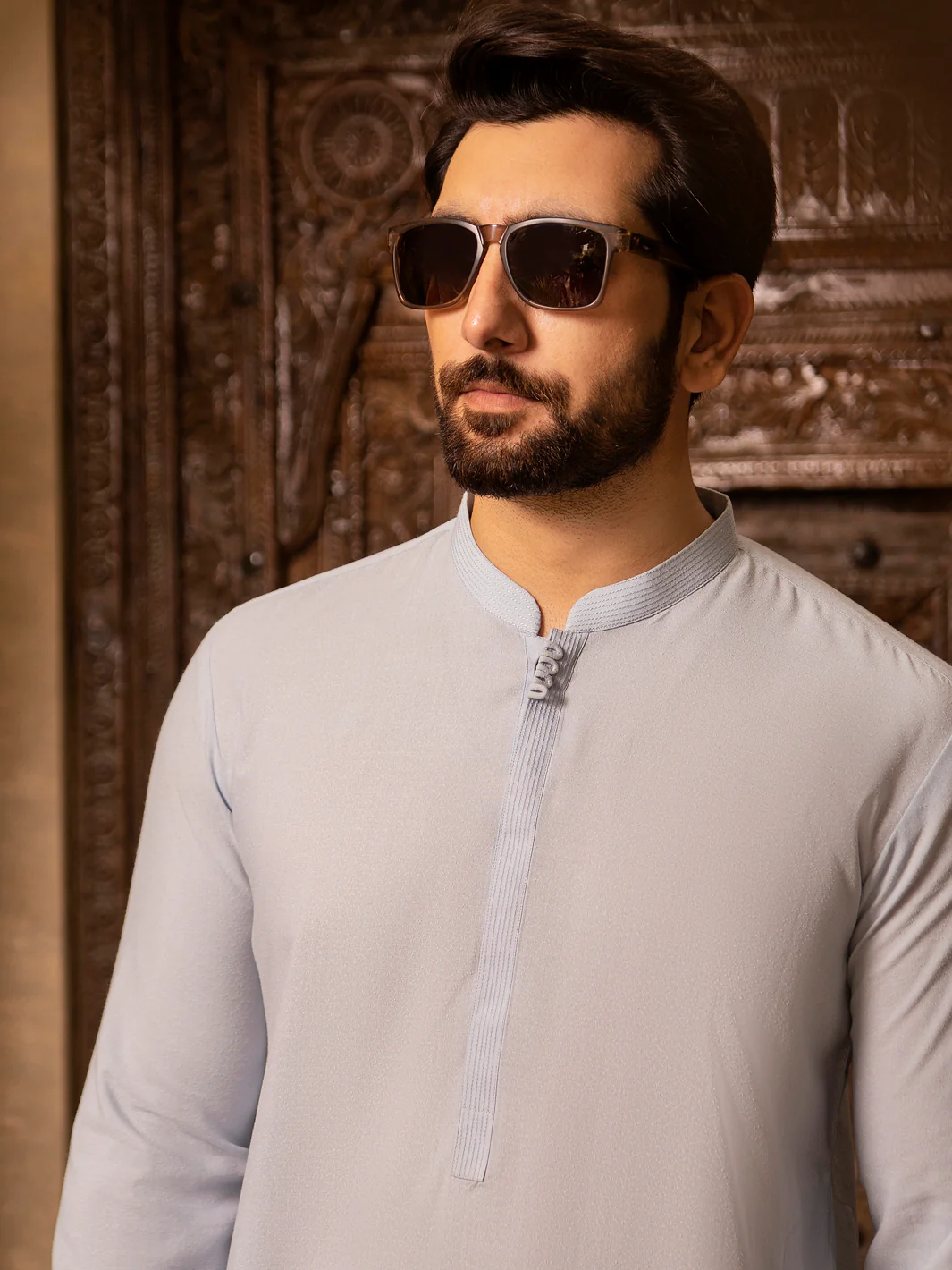 Light Blue Blended Kurta Trouser - AL-KT-2691 - Image 4