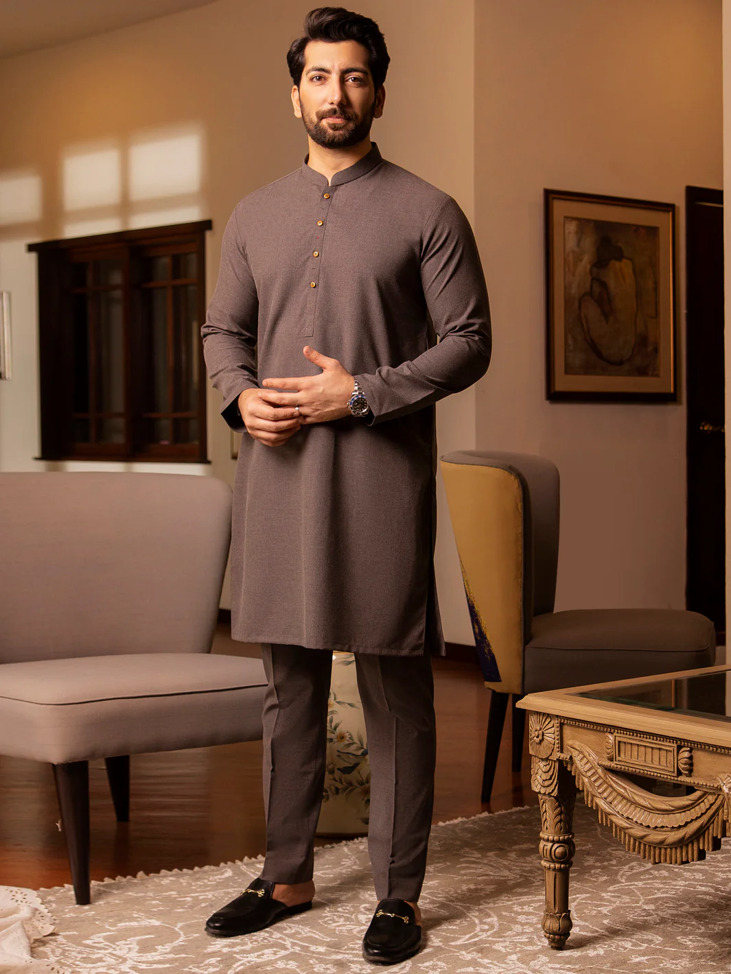 Grey Blended Kurta Trouser - AL-KT-2709