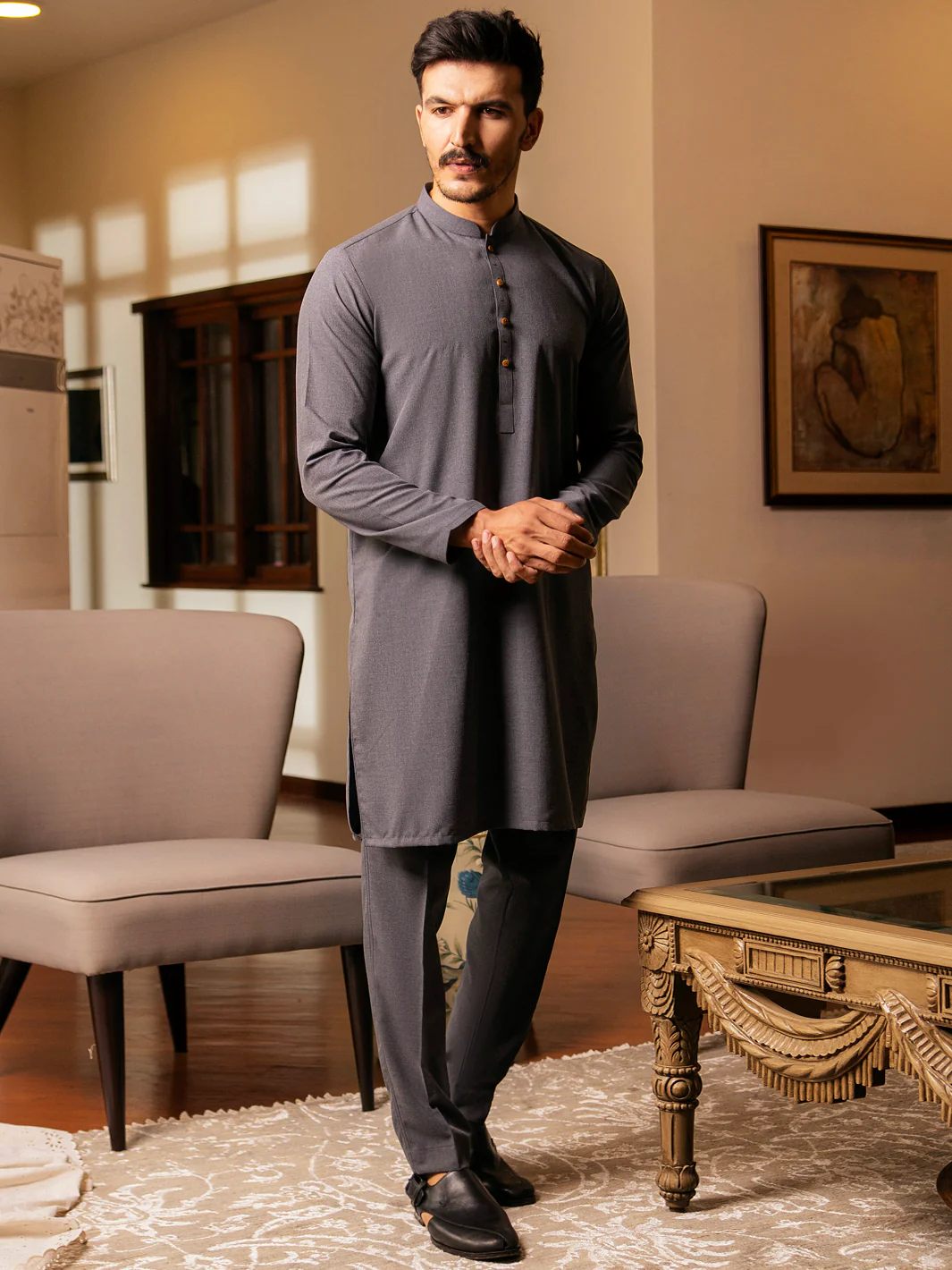 Grey Blended Kurta Trouser - AL-KT-2710 - Image 2