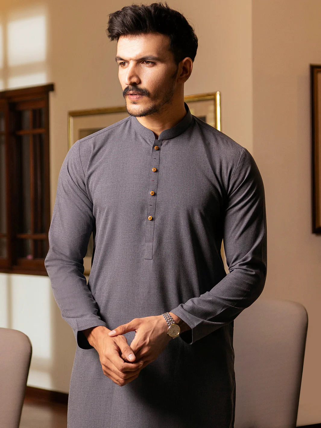 Grey Blended Kurta Trouser - AL-KT-2710 - Image 3