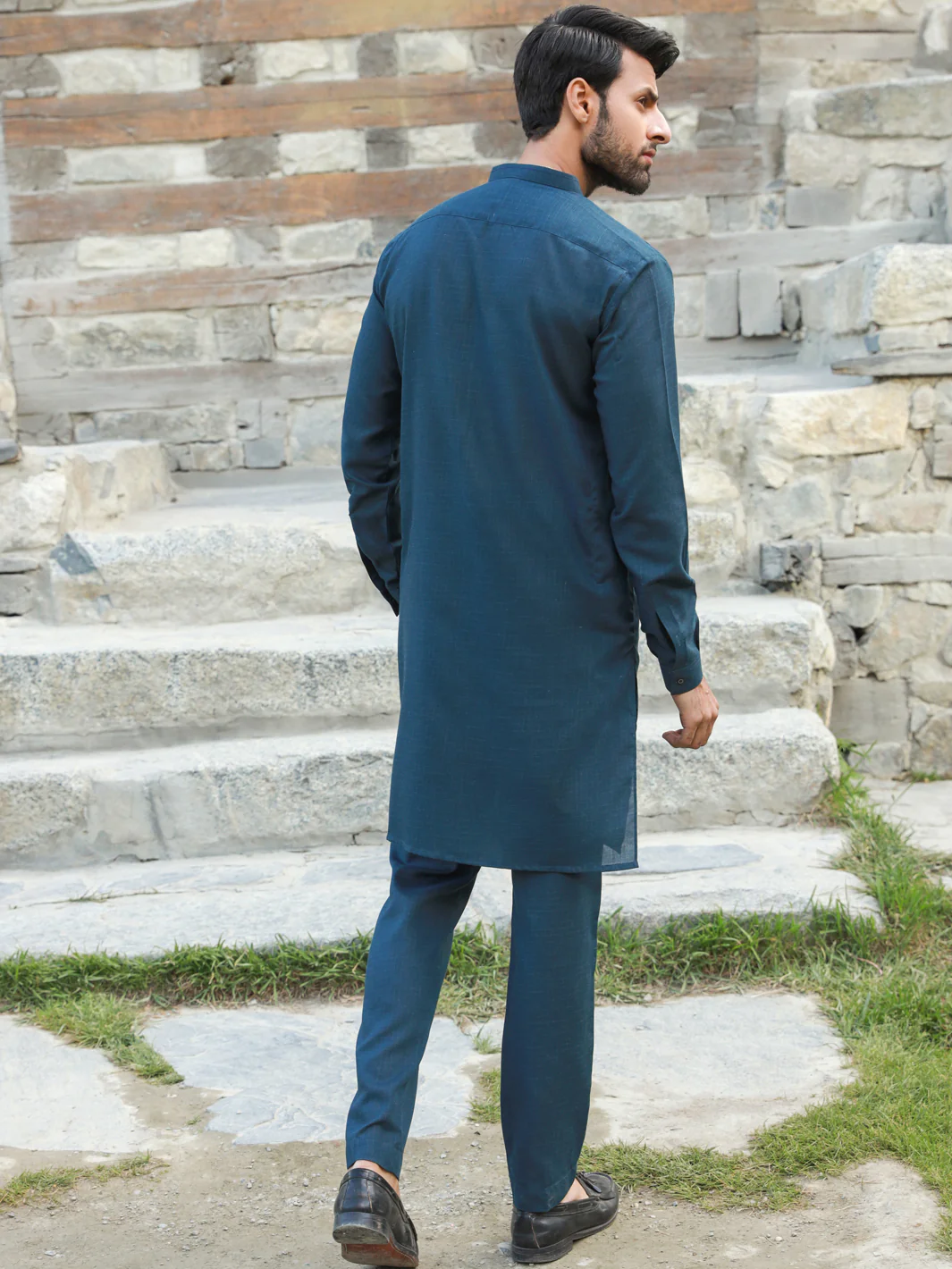 Teal Blue Kurta Trouser - AL-KT-2786 - Image 3