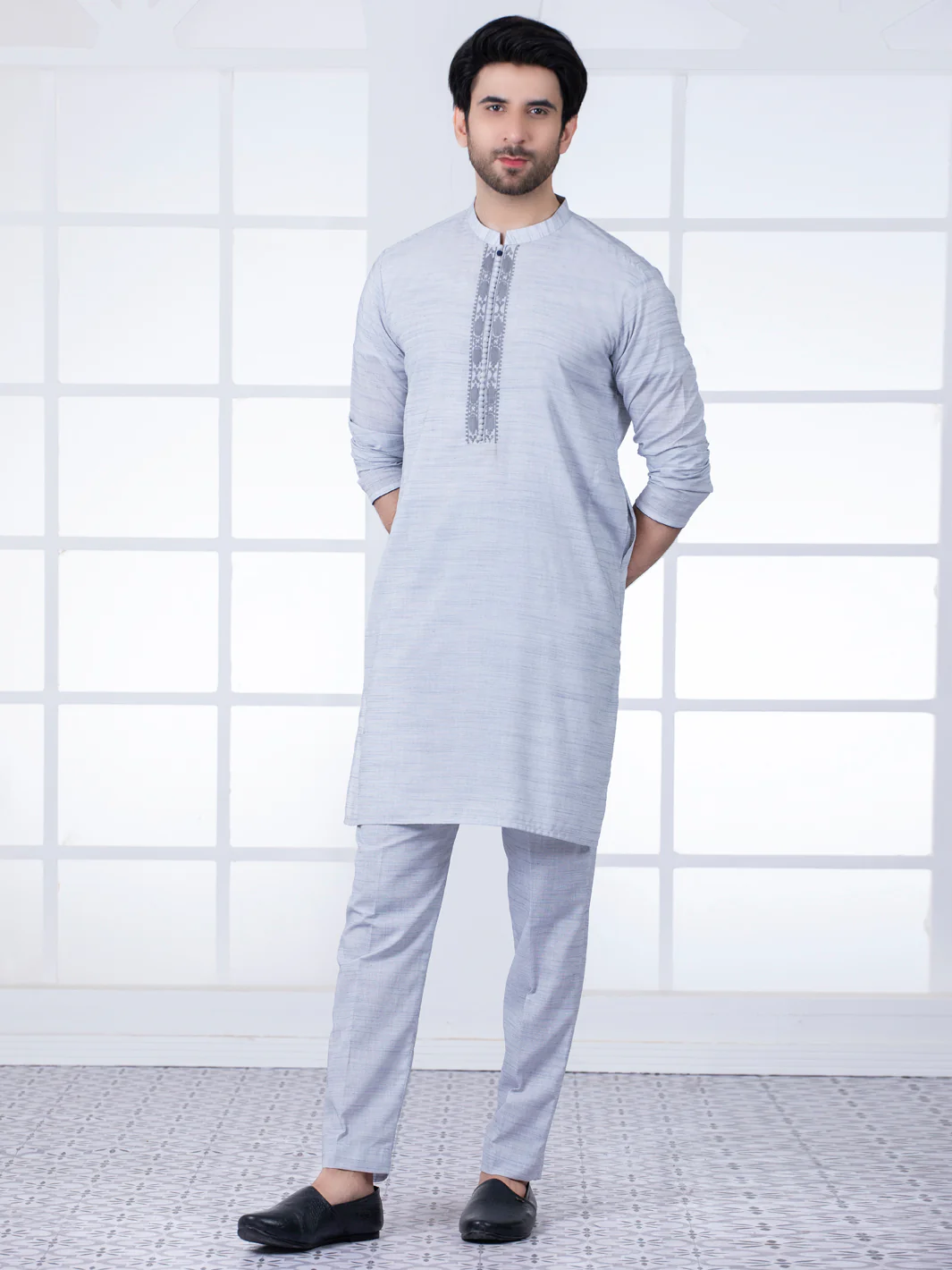 Grey Blended Kurta Trouser - AL-KT-2791 - Image 3