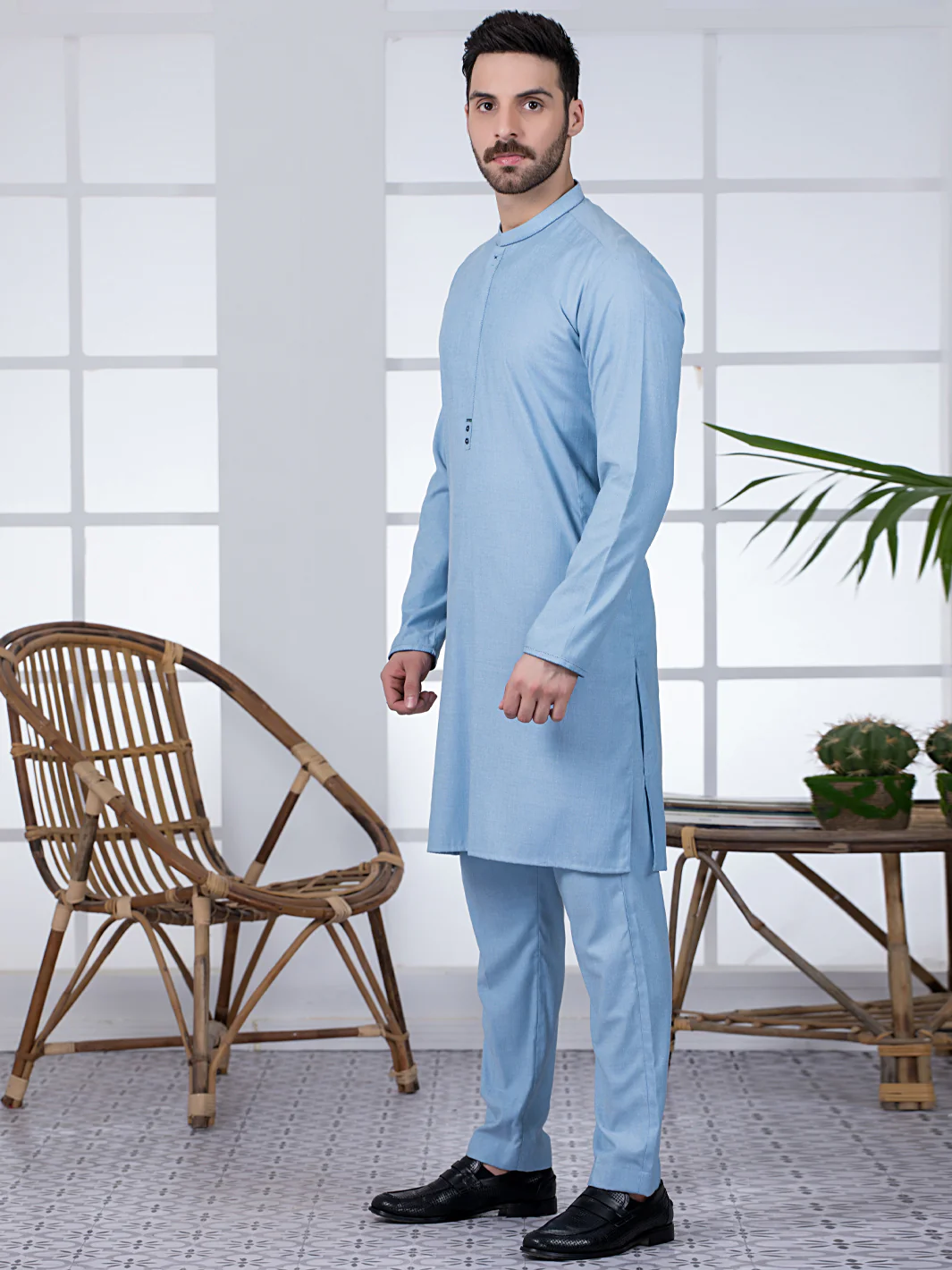 Light Blue Blended Kurta Trouser - AL-KT-2799 - Image 5