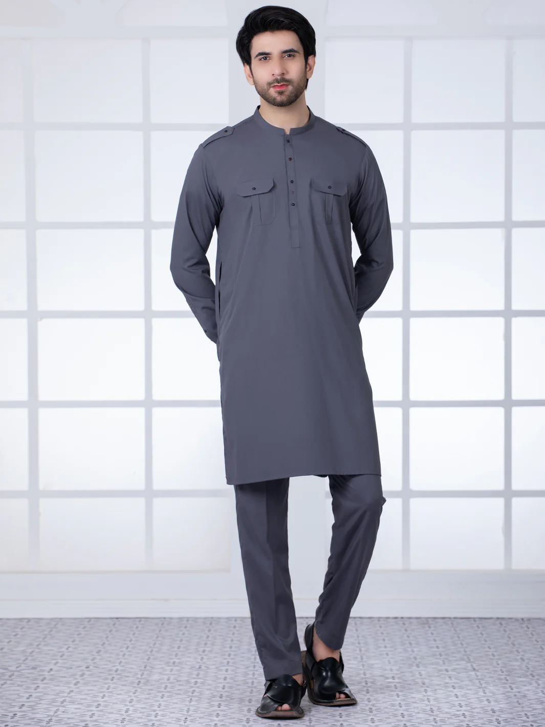 Grey Blended Kurta Trouser - AL-KT-2809 - Image 4