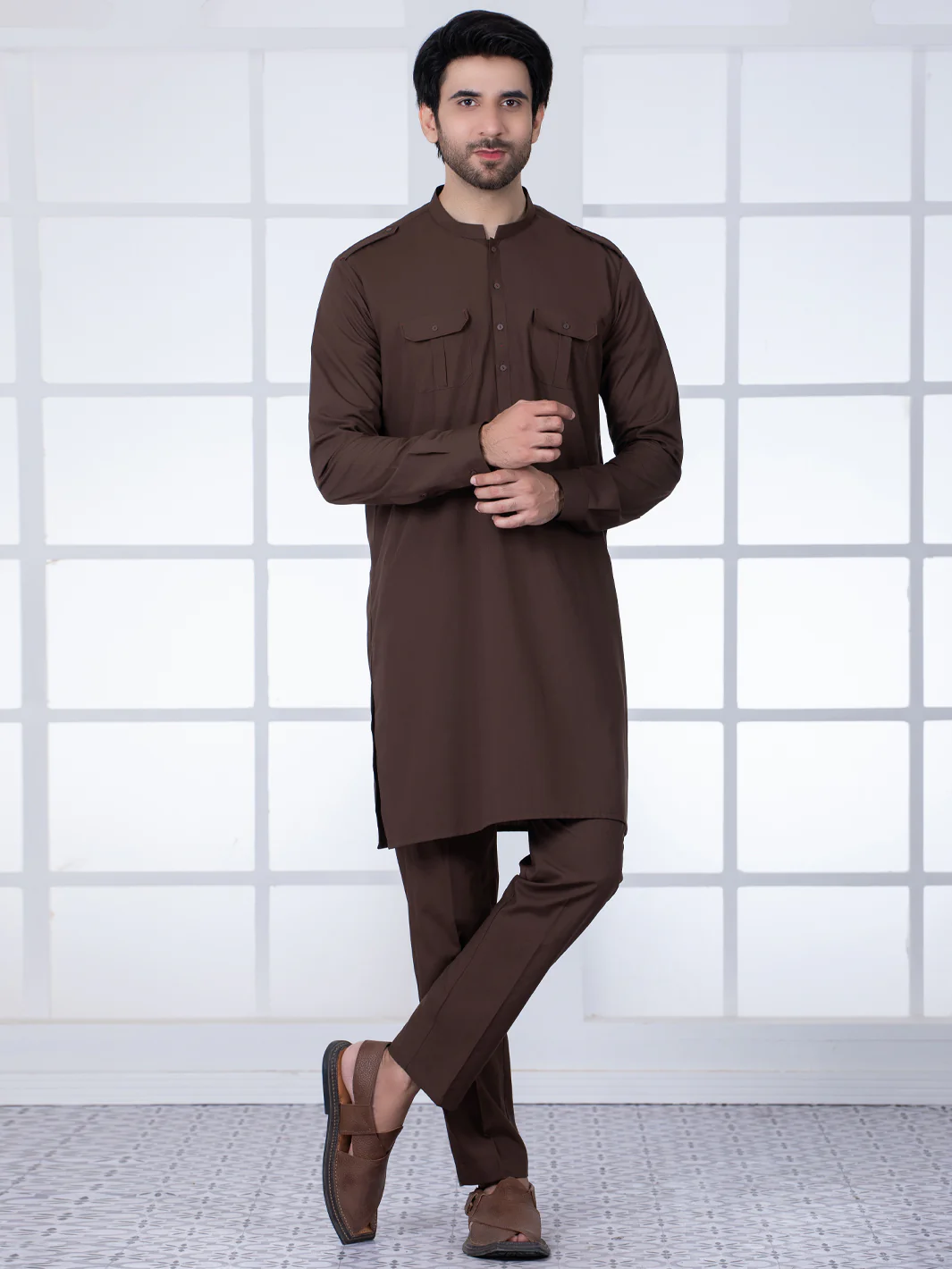 Brown Blended Kurta Trouser - AL-KT-2810 - Image 3
