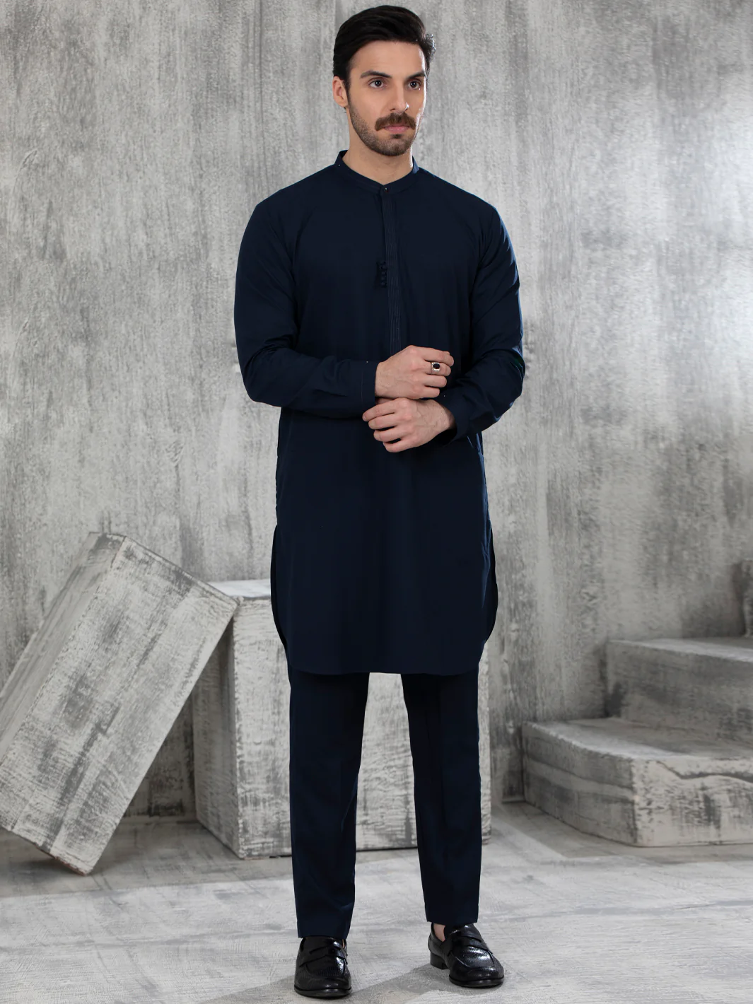 Navy Blue Blended Kurta Trouser - AL-KT-2828 - Image 2