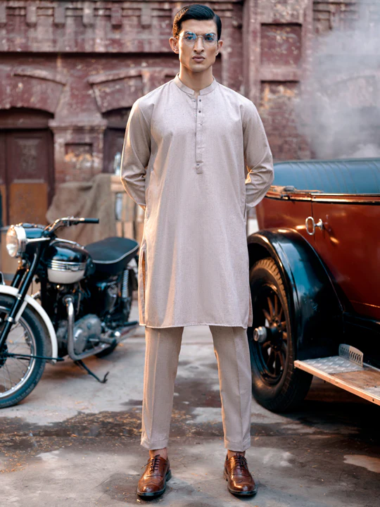 Peach Blended Kurta Trouser - AL-KT-2844 - Image 4