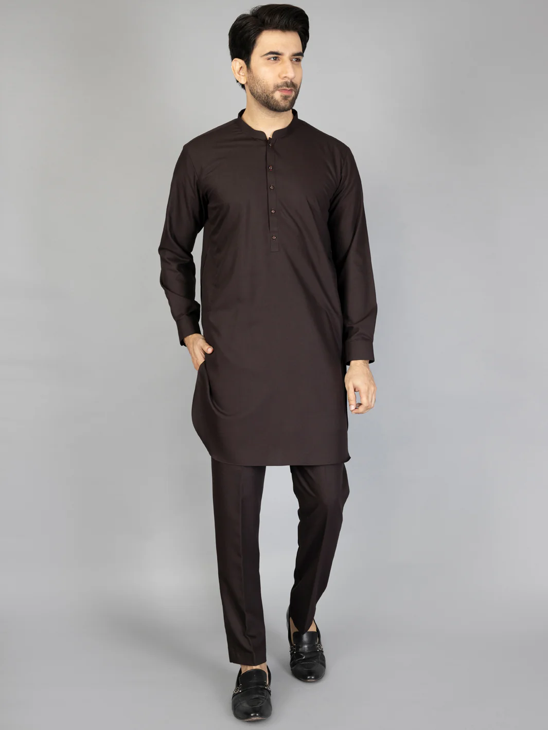 Dark Brown Blended Kurta Trouser - AL-KT-2878