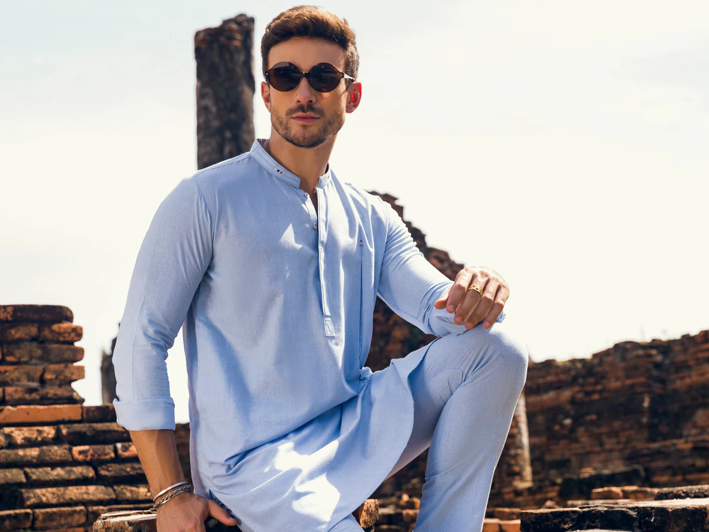 Light Blue Kurta Trousers - AL-KT-2908 - Image 5