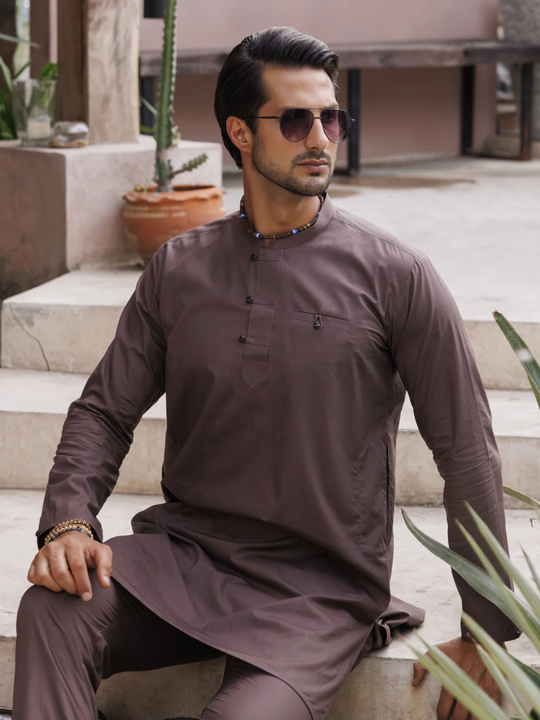 Brown Cotton Kurta Trouser - AL-KT-2978 - Image 2