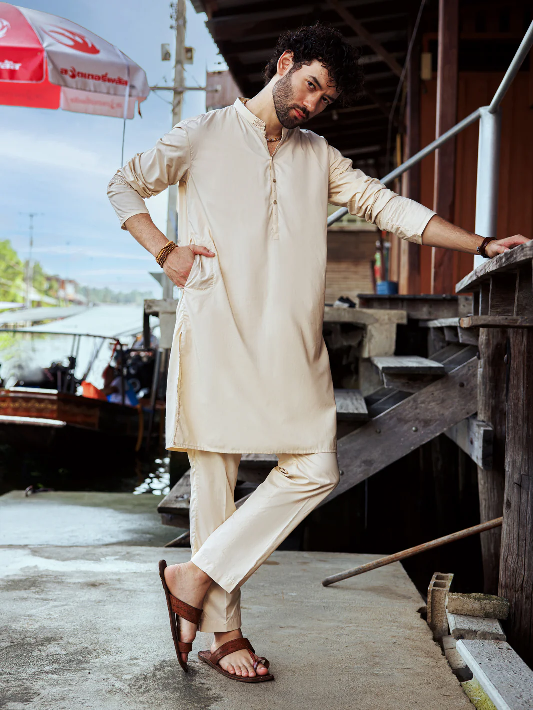 Cream Cotton Kurta Trouser - AL-KT-2989