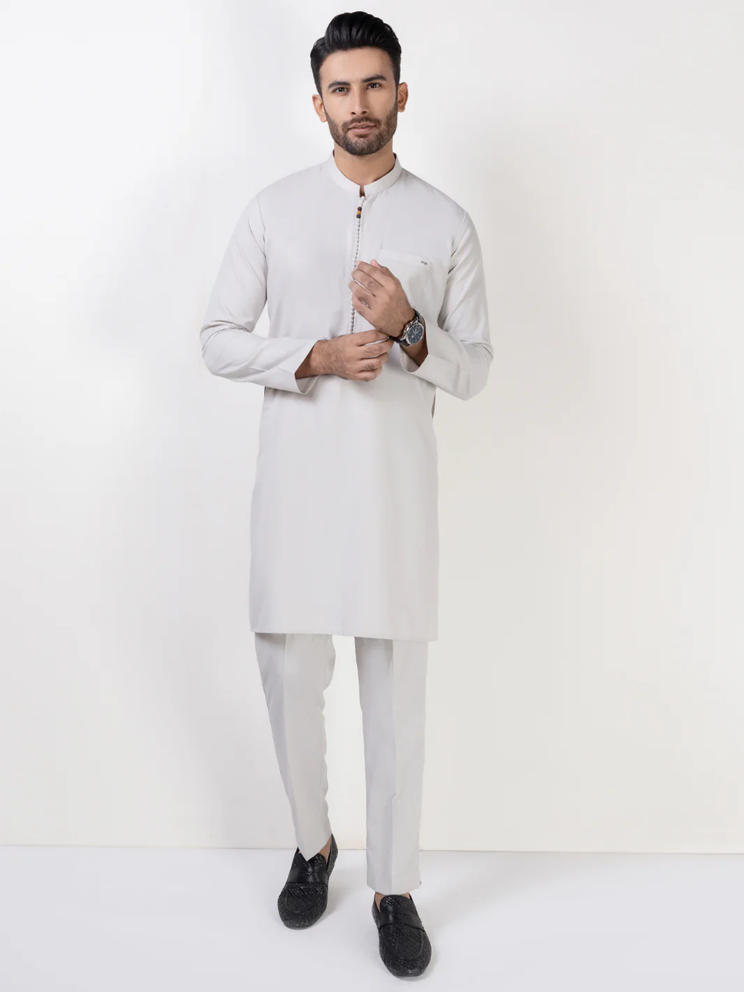 Light Grey Blended Kurta Trouser - AL-KT-3011