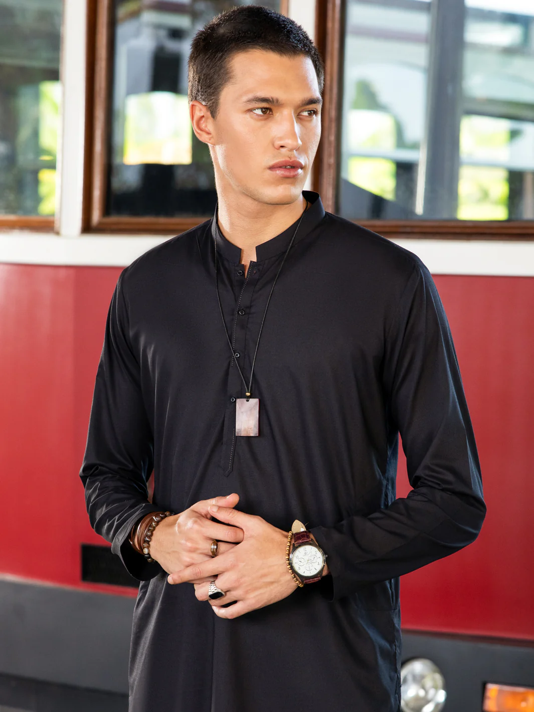 Black Poly Cotton Kurta Trouser - AL-KT-3039 - Image 3