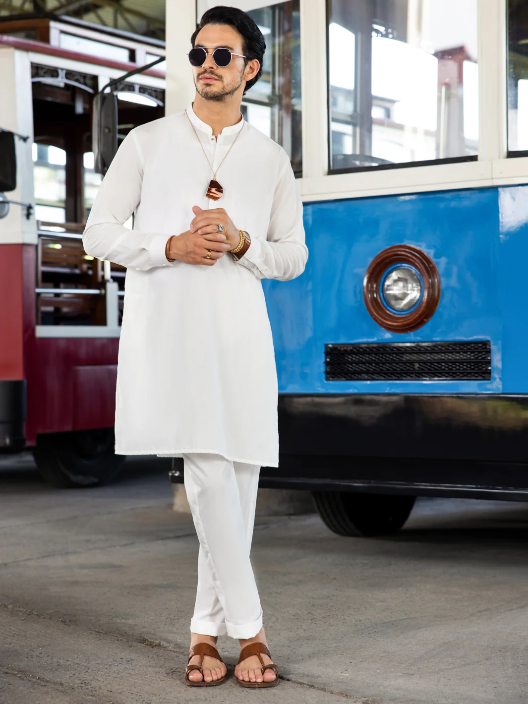 White Poly Cotton Kurta Trouser - AL-KT-3040