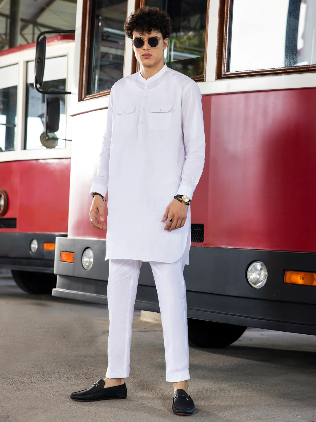White Cotton Kurta Trouser - AL-KT-3042