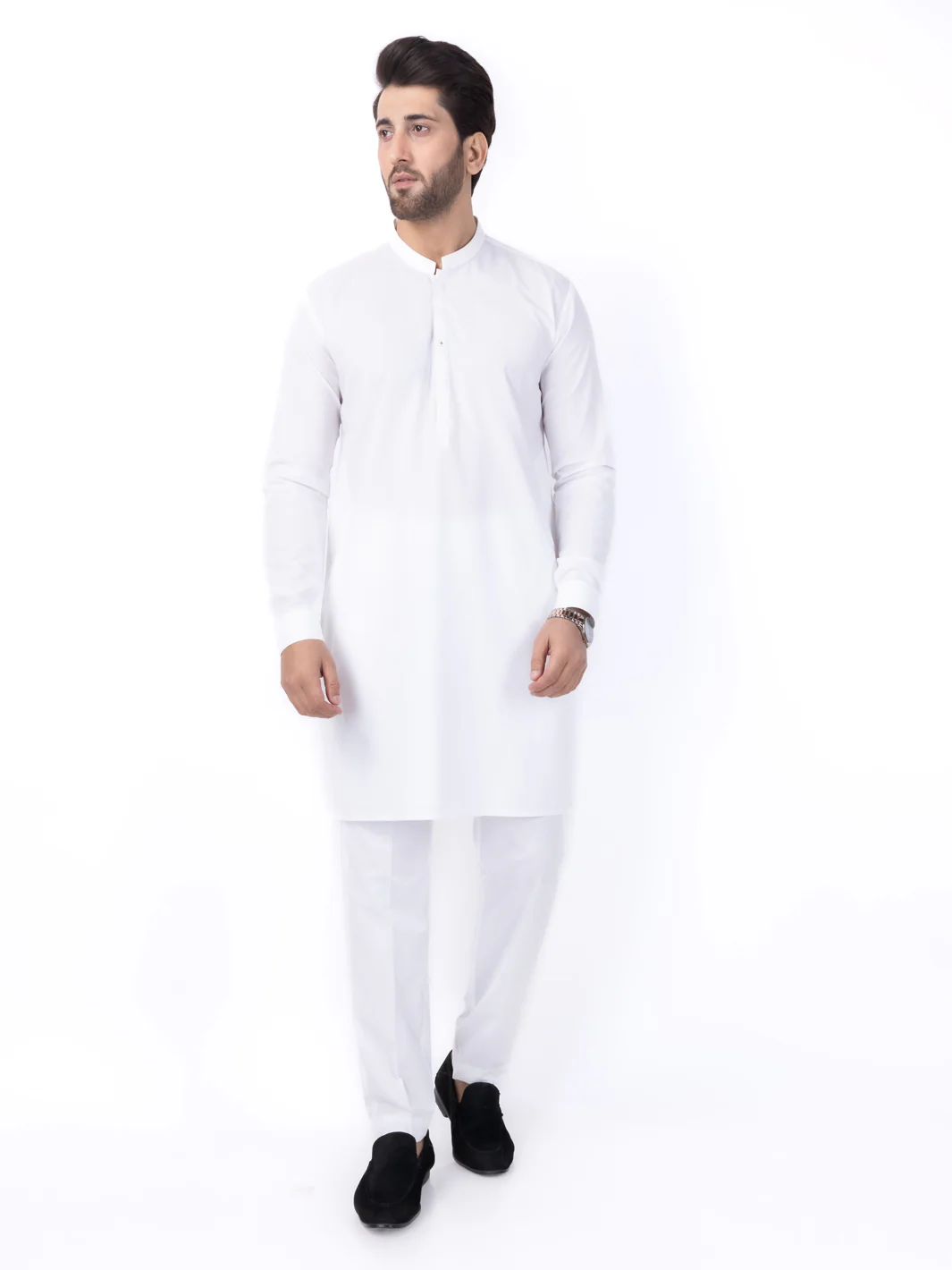 White Poly Cotton Kurta Trouser - AL-KT-3046B