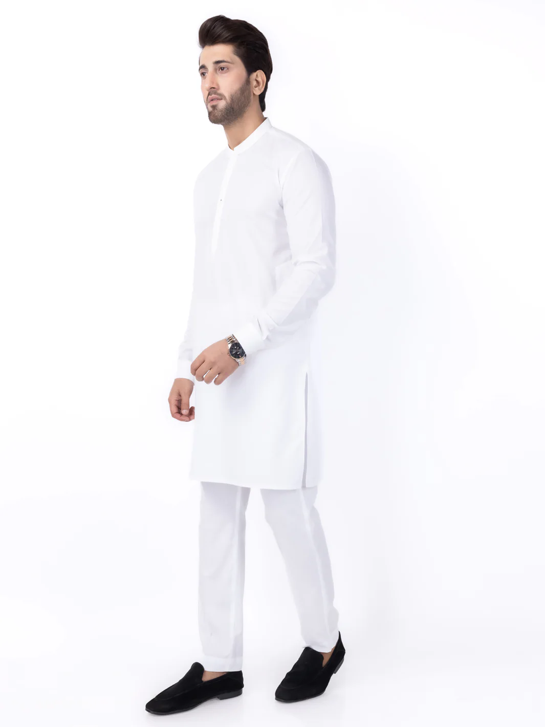 White Poly Cotton Kurta Trouser - AL-KT-3046B - Image 3