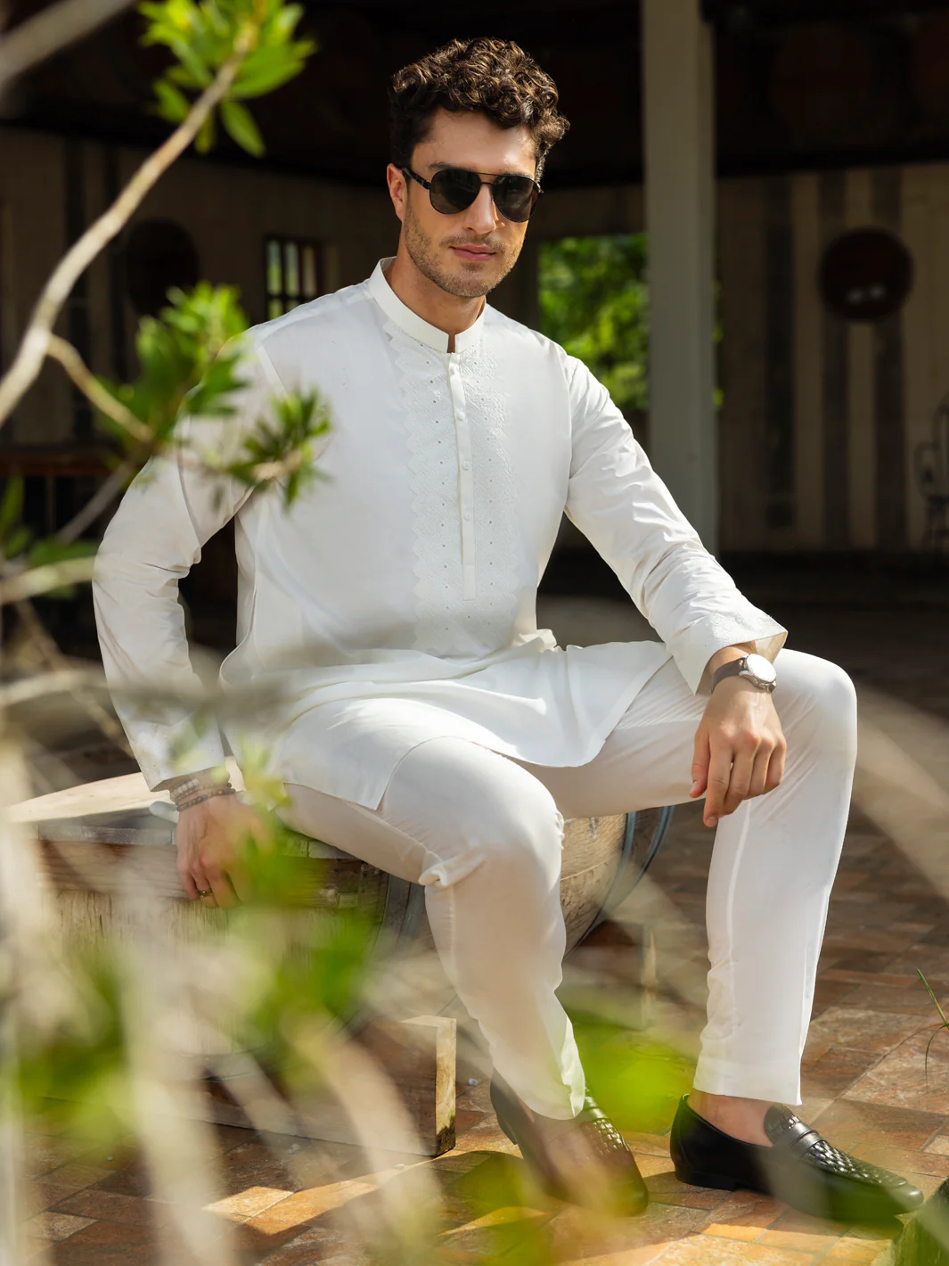 Off White Cotton Kurta Trouser - AL-KT-3059 - Image 4