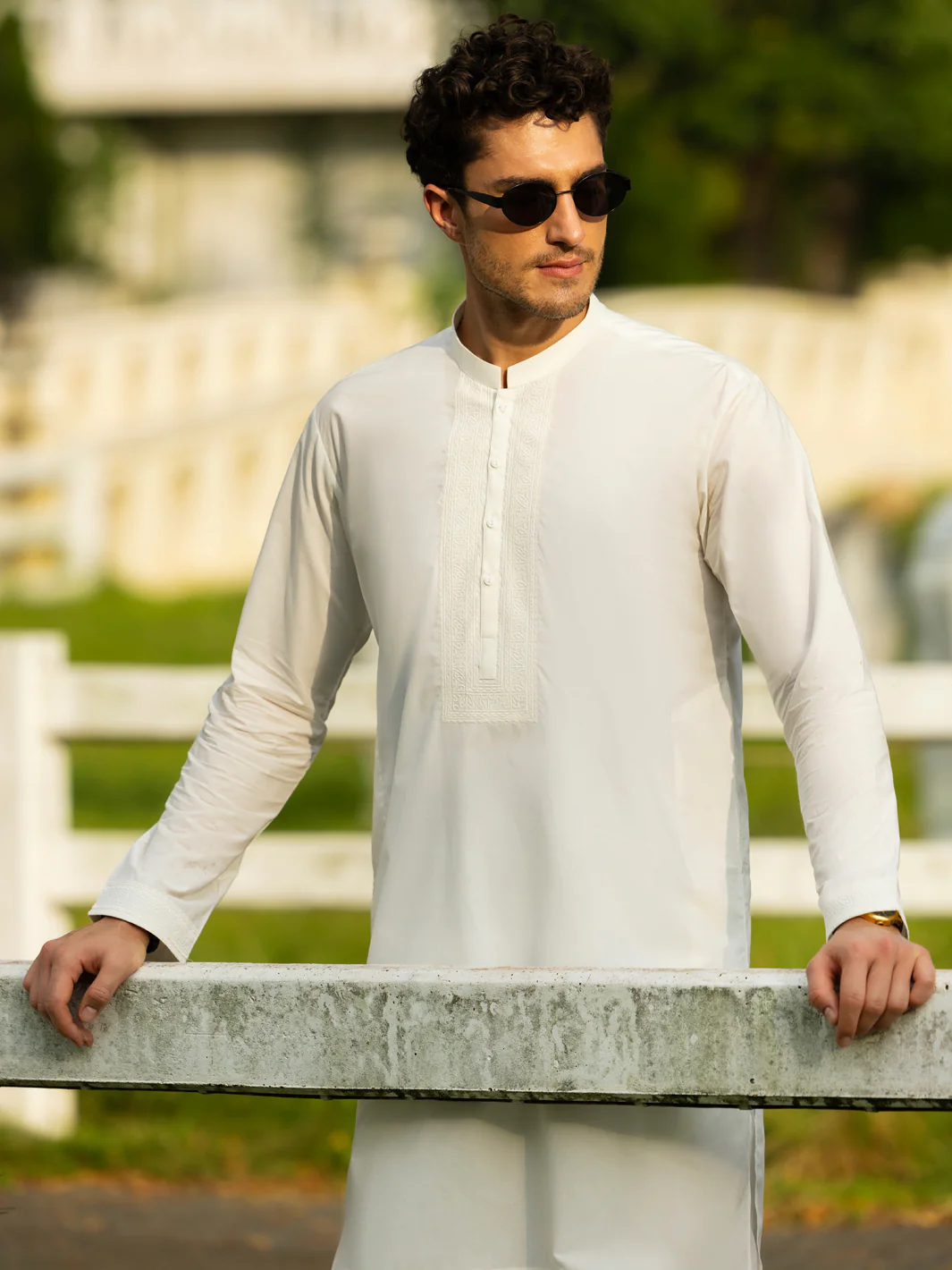 Off White Cotton Kurta Trouser - AL-KT-3060 - Image 2