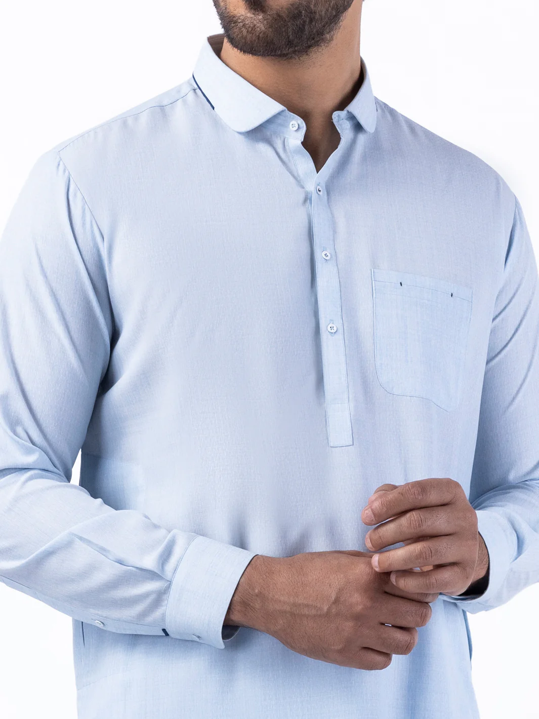 Light Blue Blended Kurta Trouser - AL-KT-3080 - Image 4