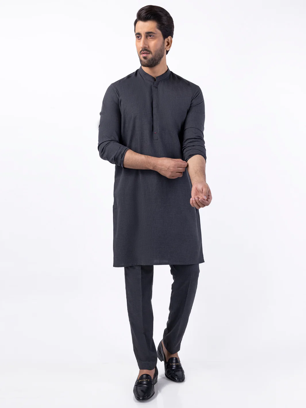 Charcoal Blended Kurta Trouser - AL-KT-3081