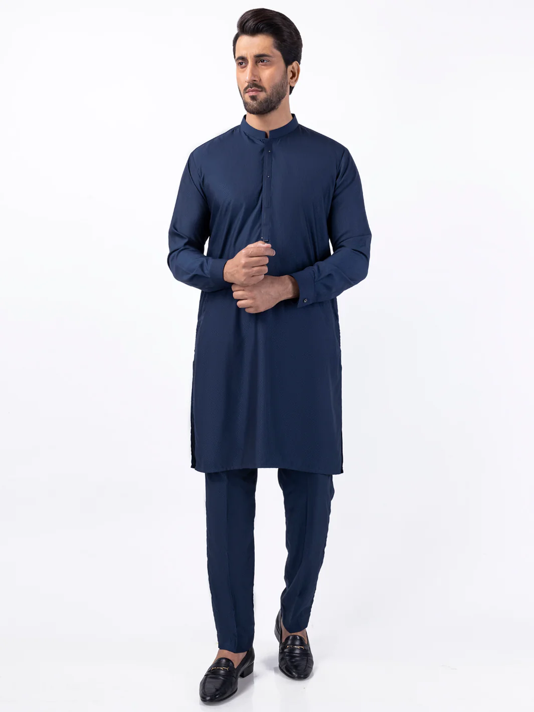 Navy Blue Blended Kurta Trouser - AL-KT-3086