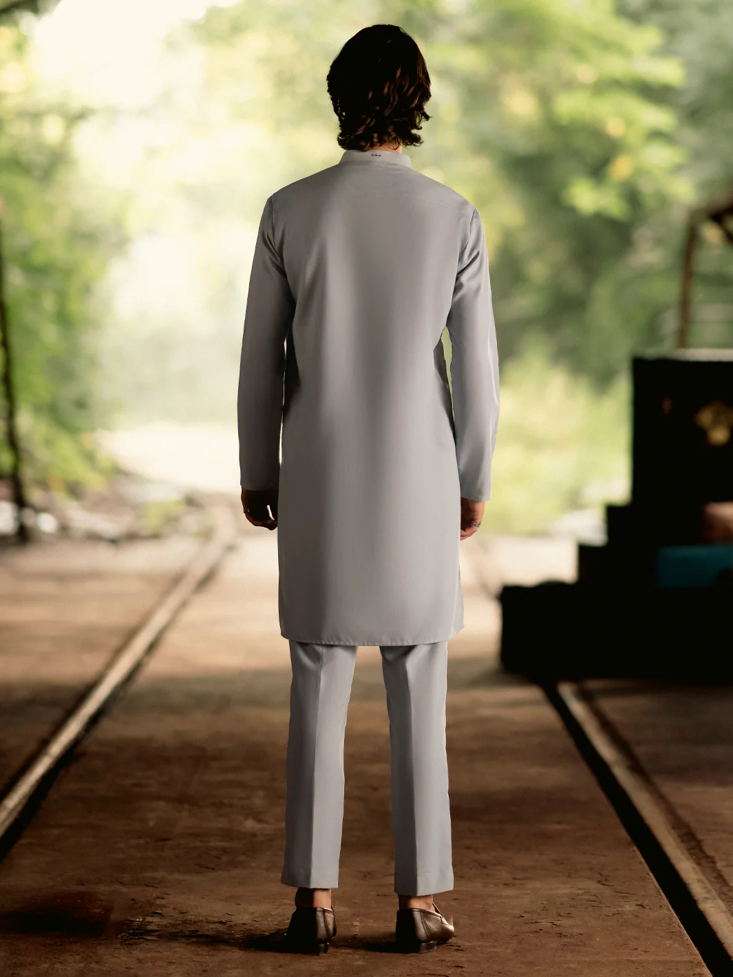 Light Blue Blended Kurta Trouser - AL-KT-3114 - Image 3