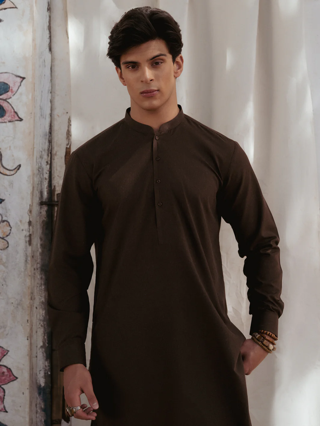 Dark Brown Blended Kurta Trousers - AL-KT-3179 - Image 2