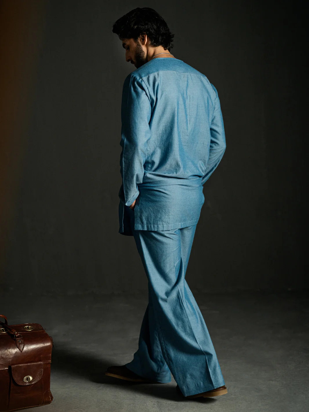 Light Blue Denim Kurta Trousers - AL-KT-3261 - Image 5
