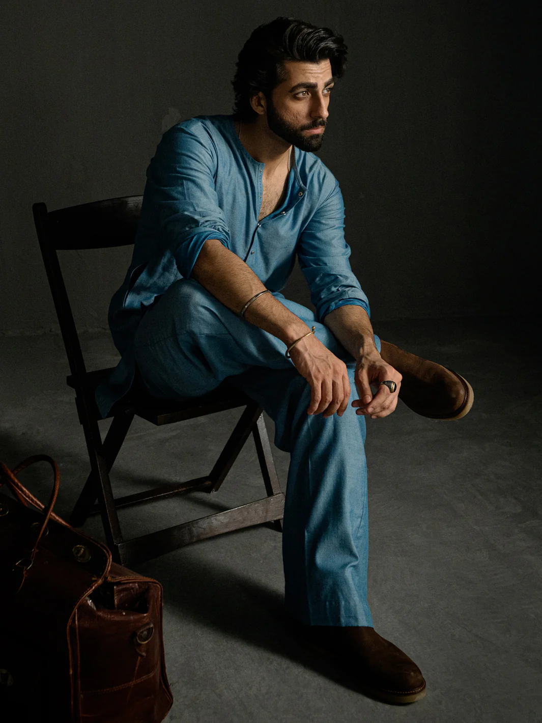 Light Blue Denim Kurta Trousers - AL-KT-3261 - Image 6