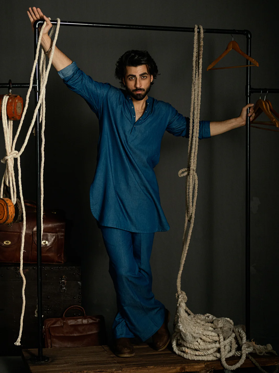 Blue Denim Kurta Trousers - AL-KT-3262 - Image 2