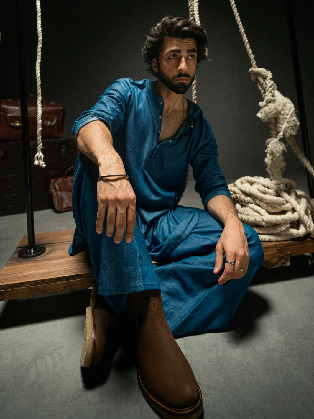 Blue Denim Kurta Trousers - AL-KT-3262 - Image 7