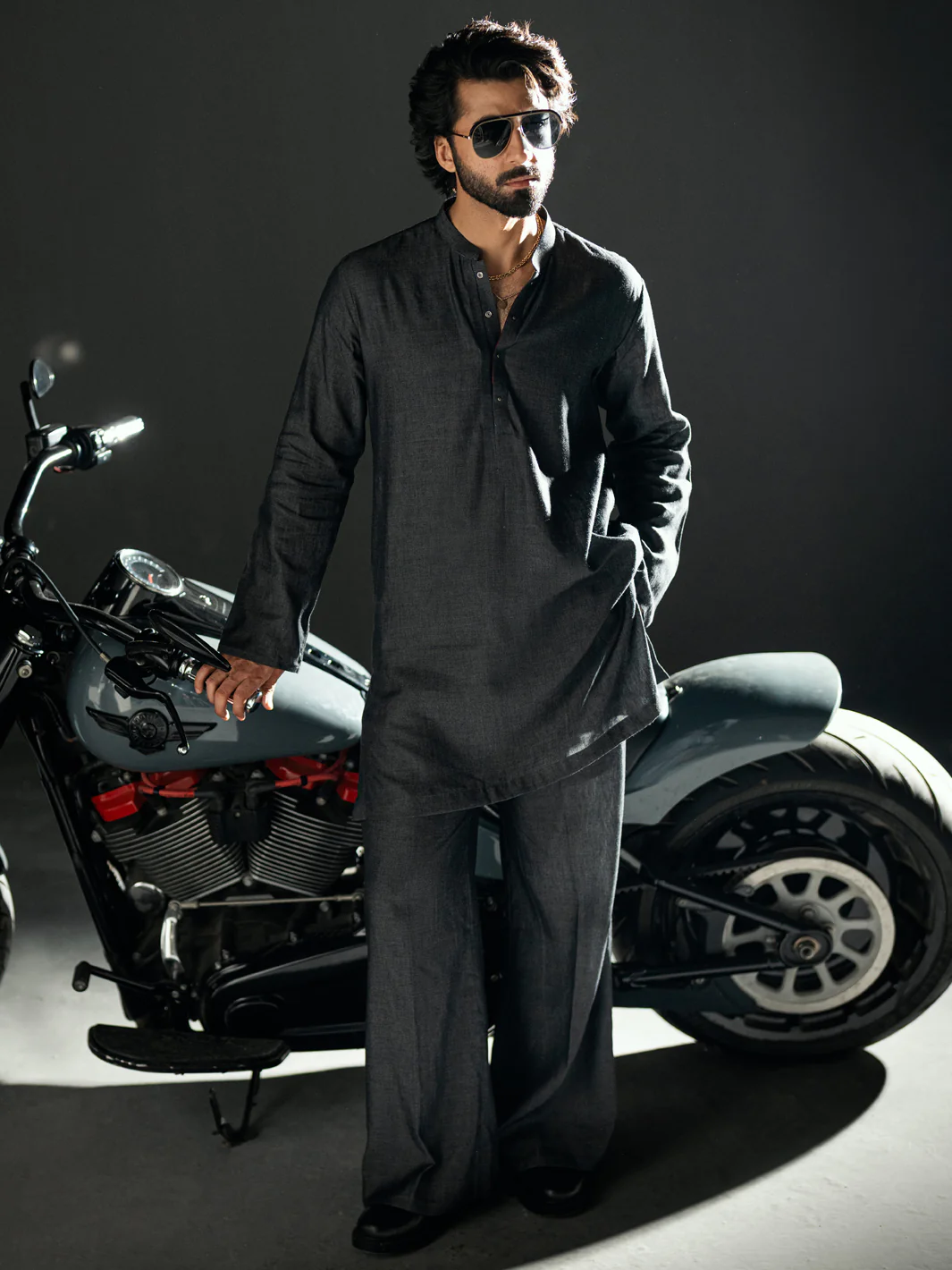 Charcoal Denim Kurta Trousers - AL-KT-3264 - Image 2
