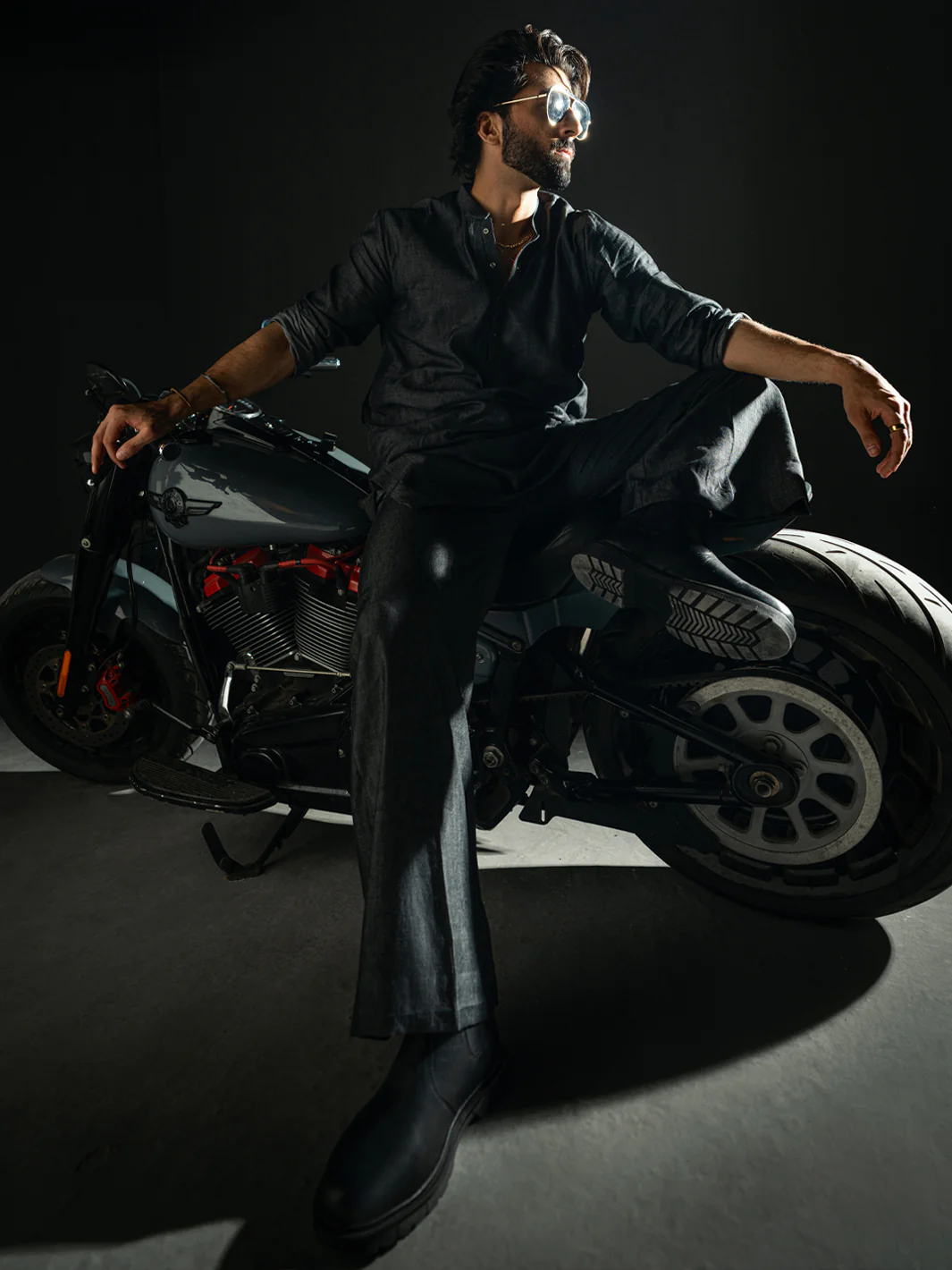 Charcoal Denim Kurta Trousers - AL-KT-3264 - Image 4