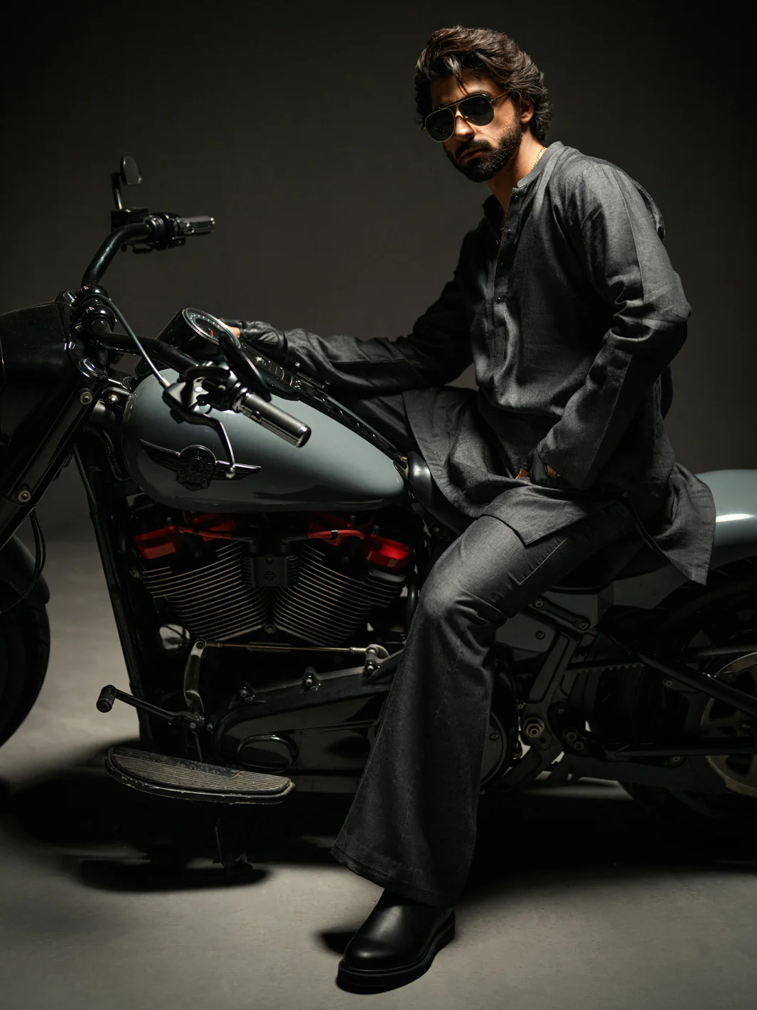 Charcoal Denim Kurta Trousers - AL-KT-3264 - Image 5
