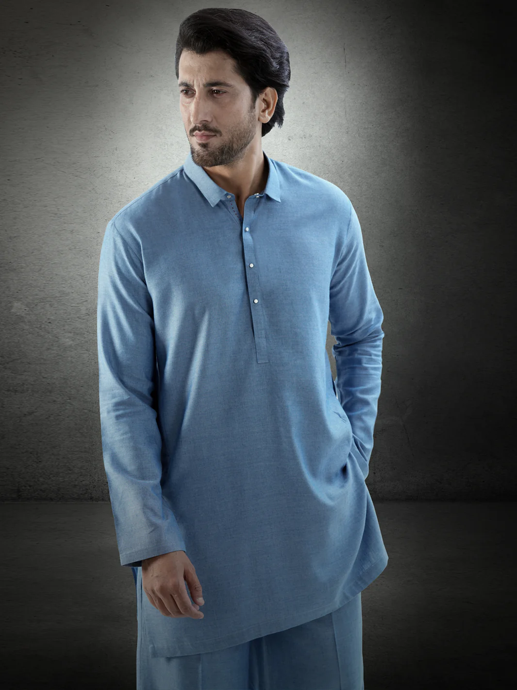 Light Blue Denim Kurta Trousers - AL-KT-3281 - Image 2