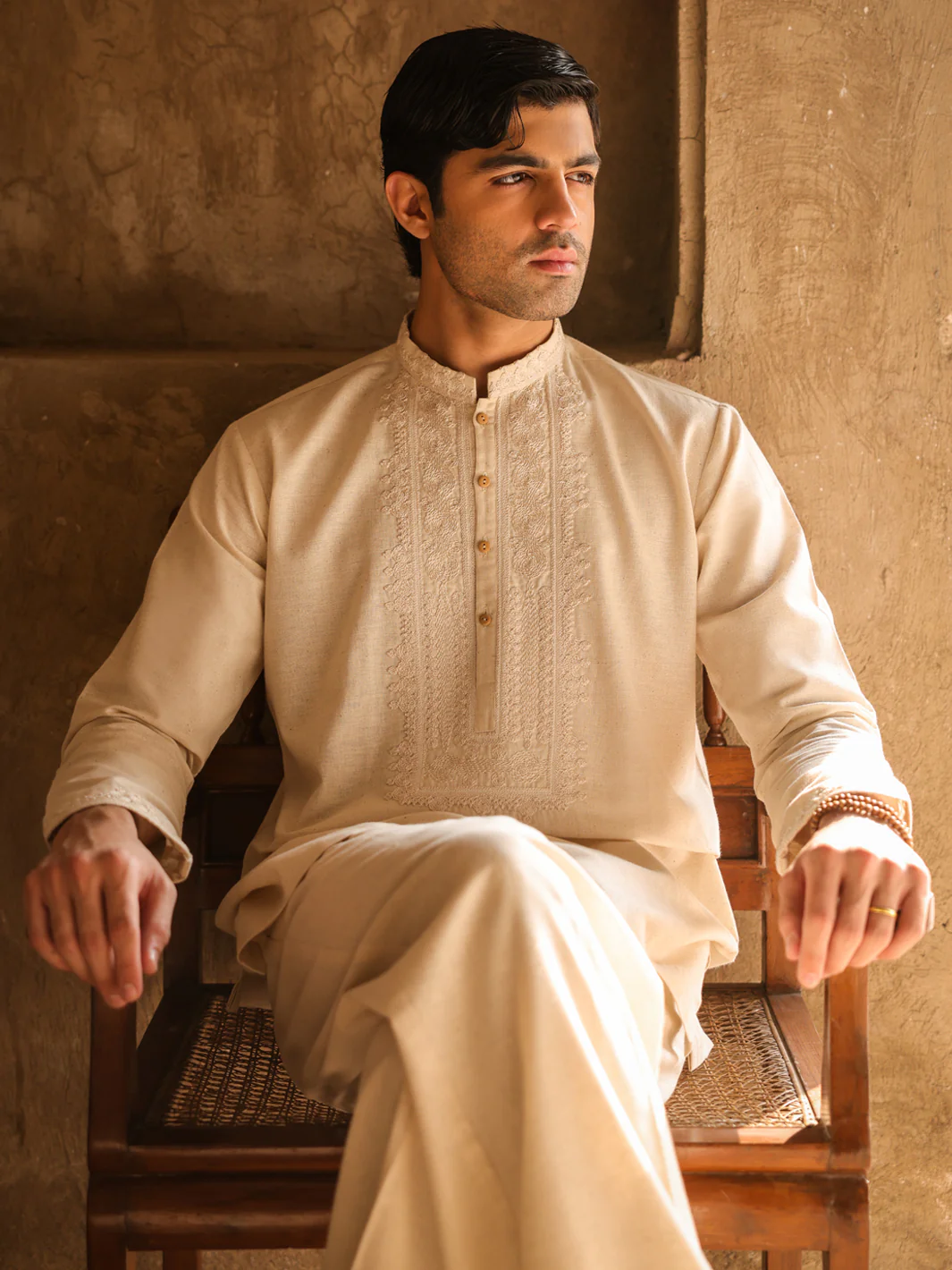 Cream Semi-Formal Kurta Trousers - AL-KT-3320 - Image 4