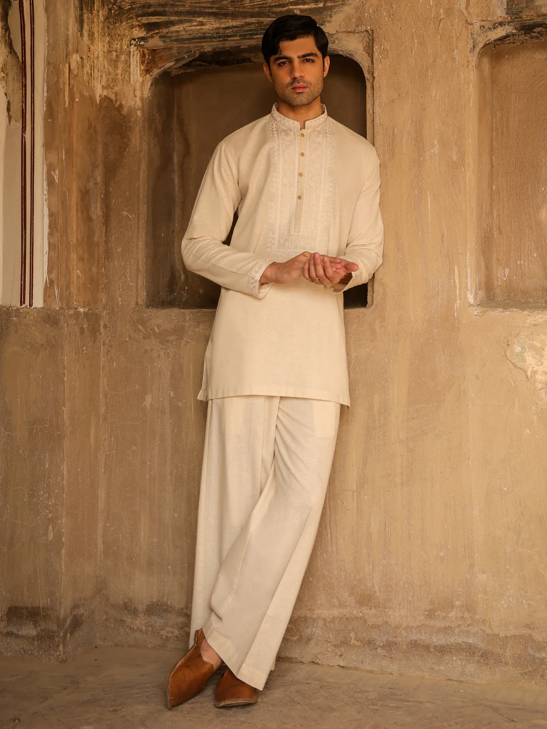 Cream Semi-Formal Kurta Trousers - AL-KT-3320 - Image 5