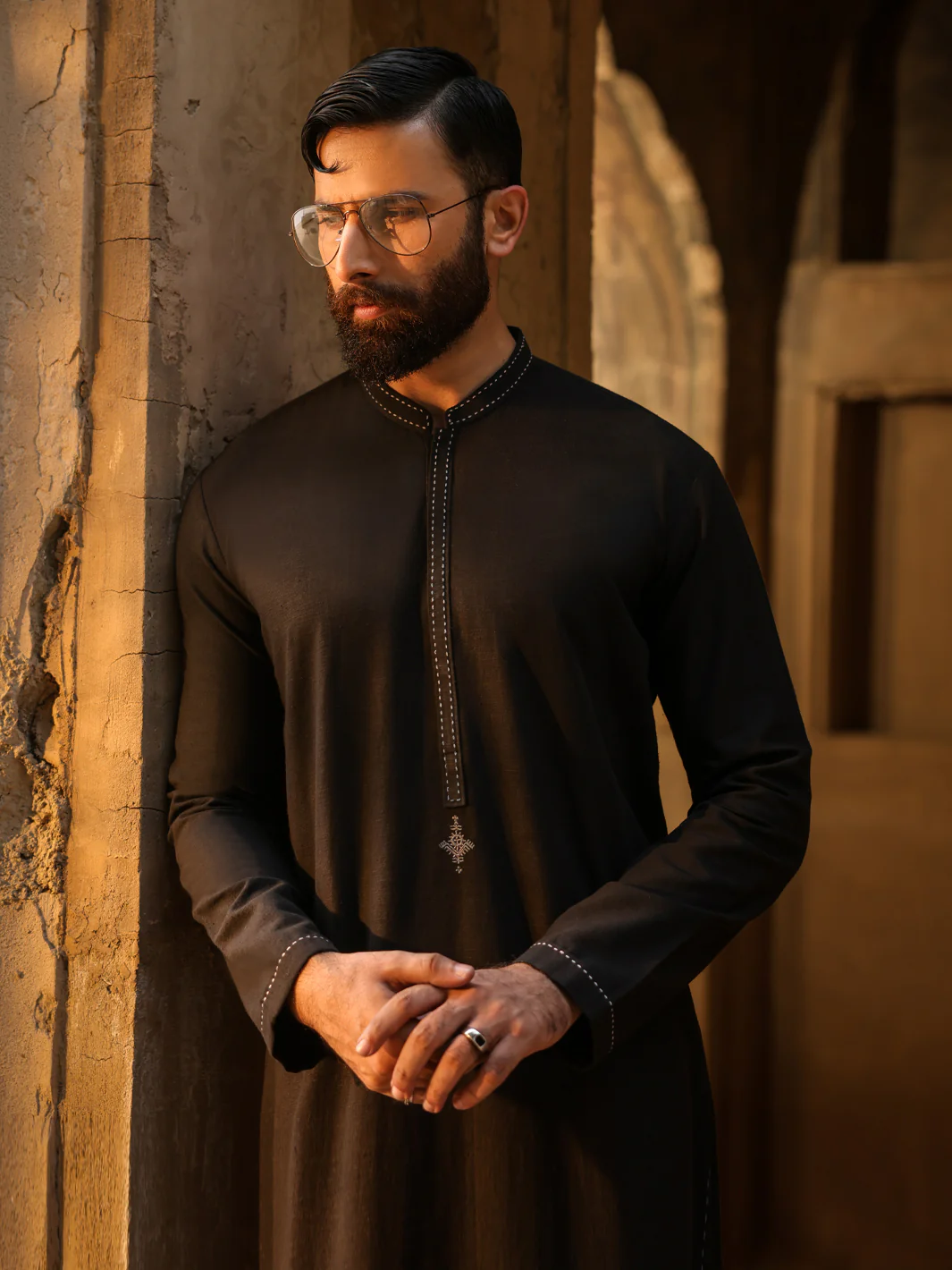 Black Semi-Formal Kurta Trousers - AL-KT-3323C - Image 2