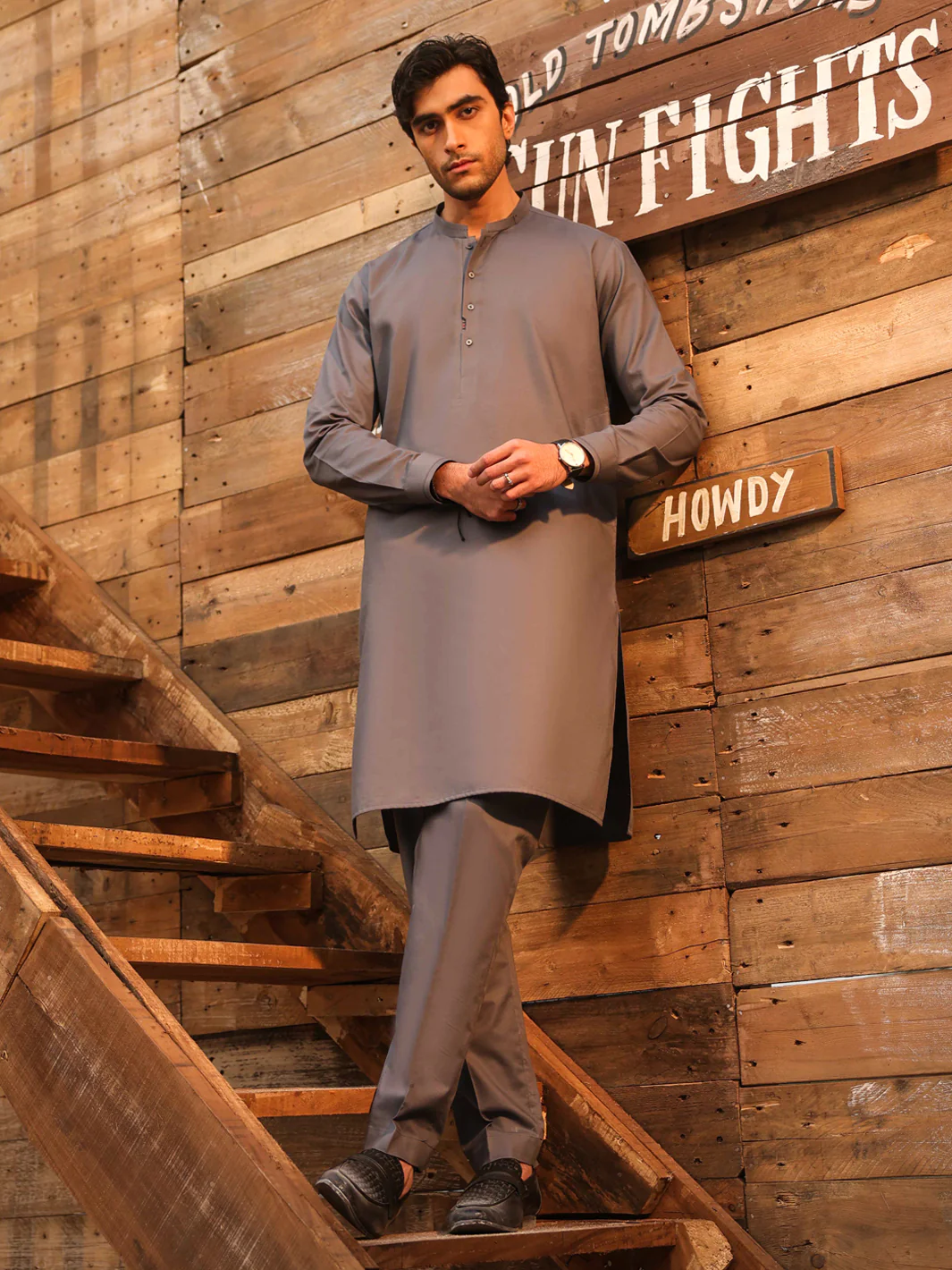 Grey Cotton Cut & Sew Kurta Trousers - AL-KT-3330 - Image 4