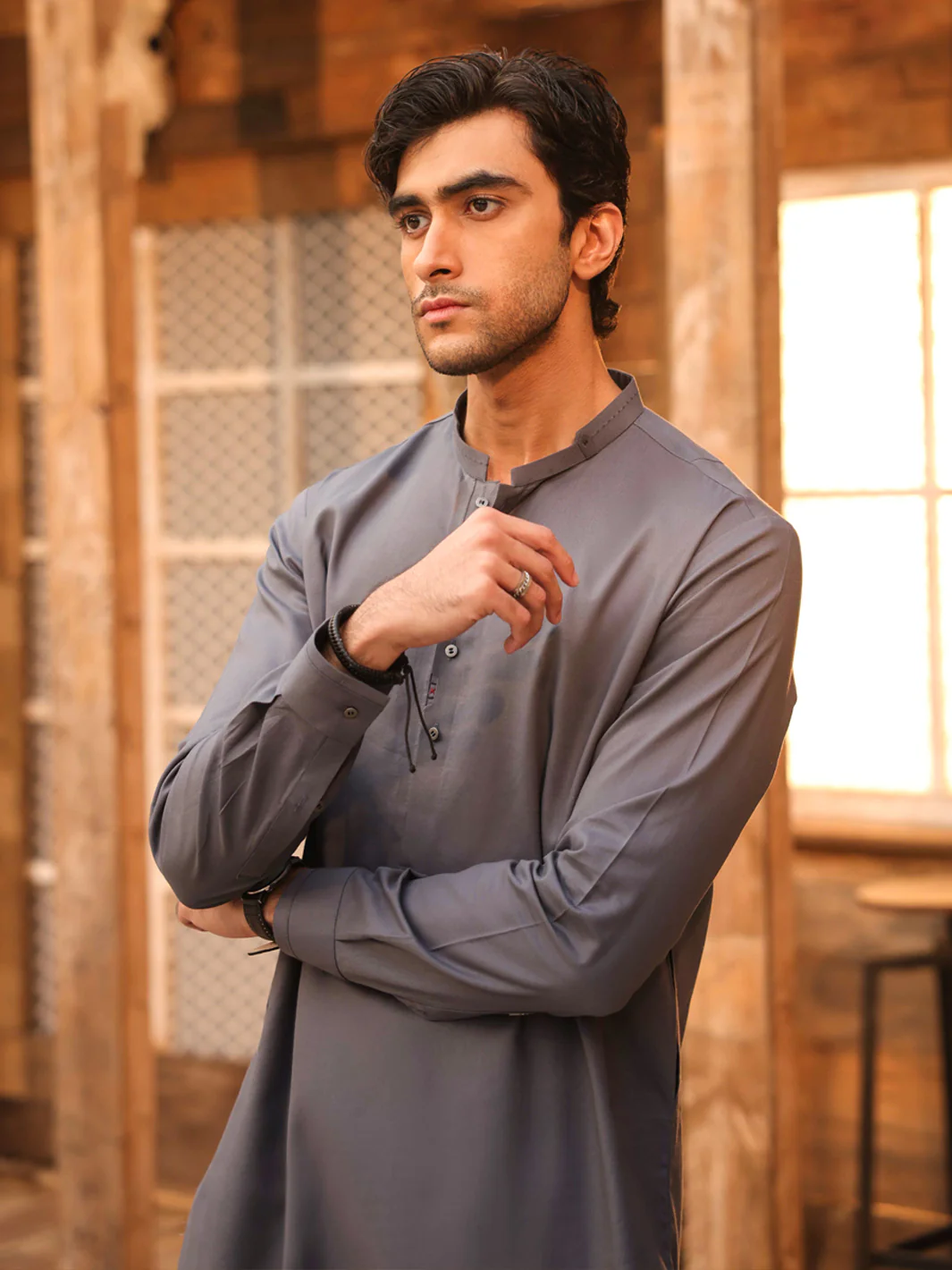 Grey Cotton Cut & Sew Kurta Trousers - AL-KT-3330 - Image 5