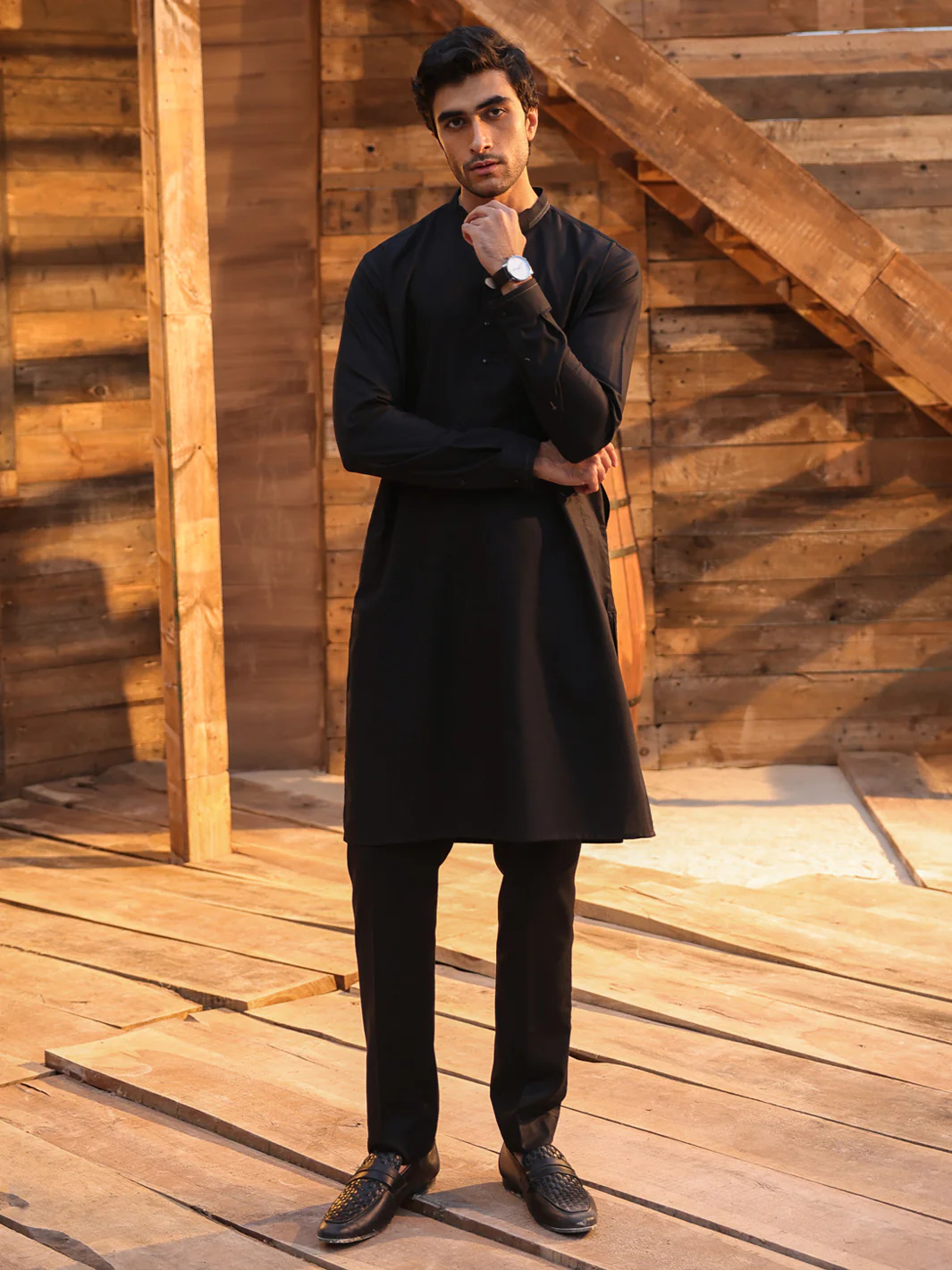 Black Cotton Cut & Sew Kurta Trousers - AL-KT-3331 - Image 4