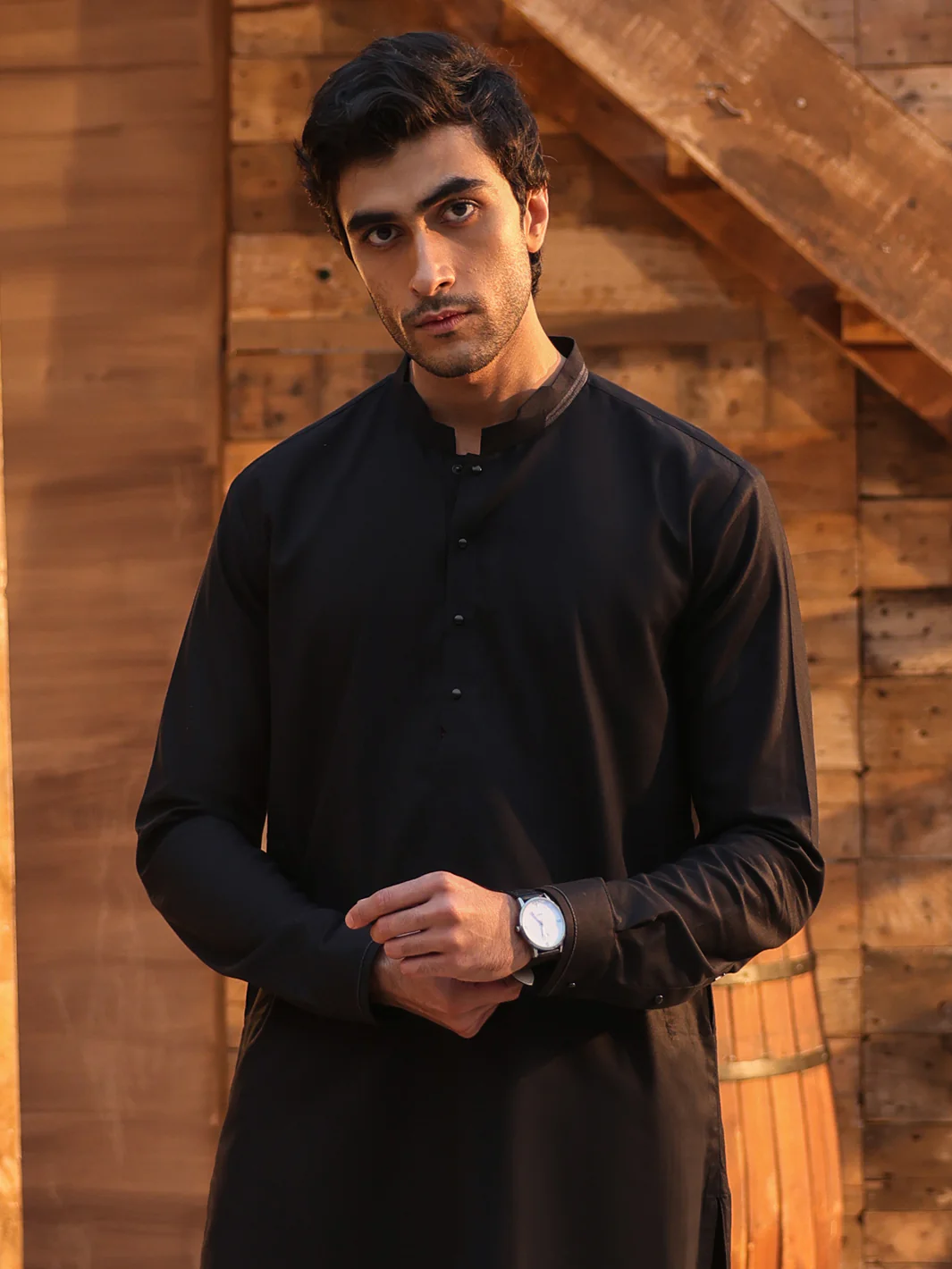 Black Cotton Cut & Sew Kurta Trousers - AL-KT-3331 - Image 5