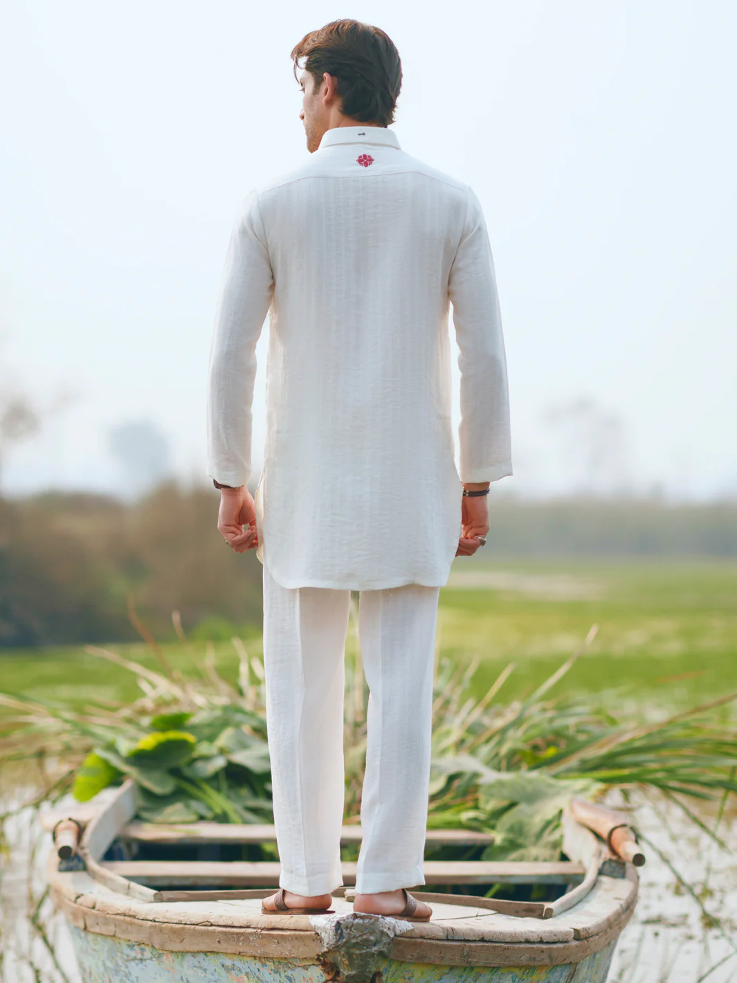 White Cotton Semi-Formal Kurta Trousers - AL-KT-3366 - Image 3