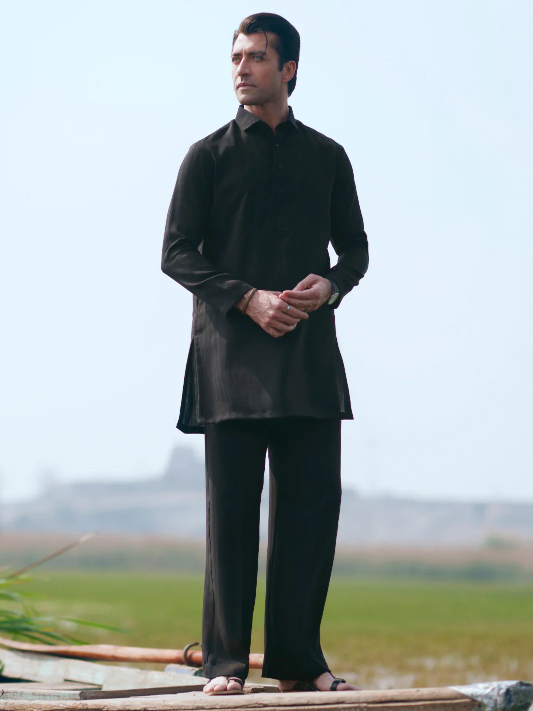 Black Cotton Semi-Formal Kurta Trousers - AL-KT-3368 - Image 3